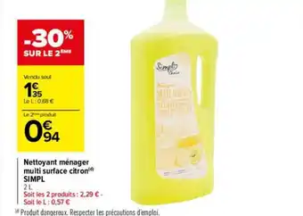Carrefour Drive Nettoyant ménager multi surface citron simpl -30% sur le 2ème offre