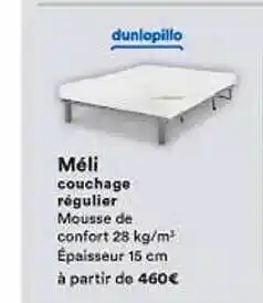 BUT Méli couchage régulier mousse de confort 28 kg-m³ épaisseur 15 cm dunlopillo offre