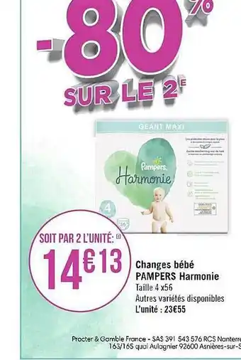 Casino Supermarchés Changes bébé pampers harmonie offre