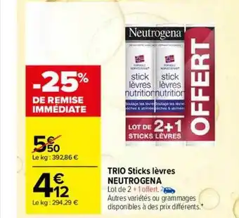 Trio sticks lèvres neutrogena