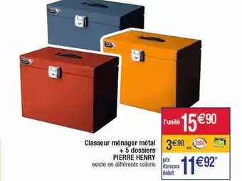 Cora x Carrefour Classeur ménager métal + 5 dossiers pierre henry offre