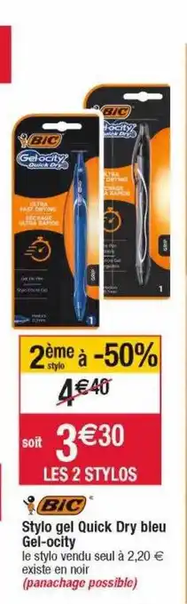 Cora x Carrefour Stylo gel quick dry bleu gel-ocity bic offre