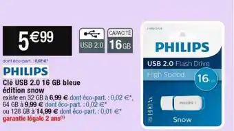 Cora x Carrefour Clé usb 2.0 16 gb bleue édition snow philips offre