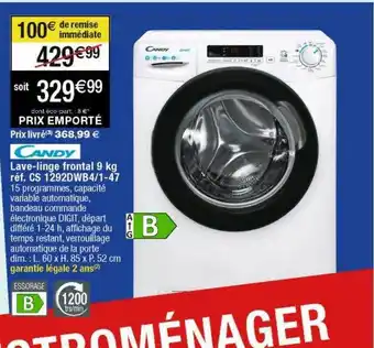 Cora x Carrefour Candy lave-linge frontal 9 kg cs 1292dwb4 1-47 offre