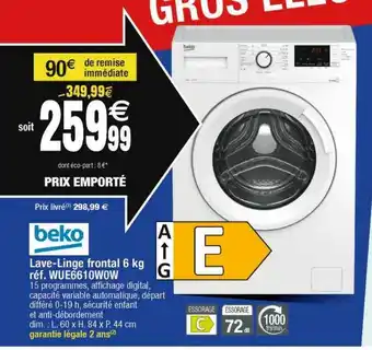 Cora x Carrefour Beko lave-linge frontal 6kg wue6610wow offre
