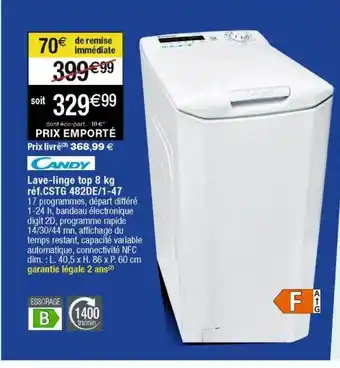 Cora x Carrefour Candy lave-linge top 8 kg cstg 482de 1-47 offre