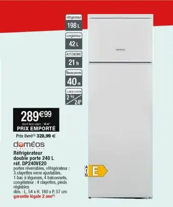 Doméos réfrigérateur double porte 240 l dp240ve20