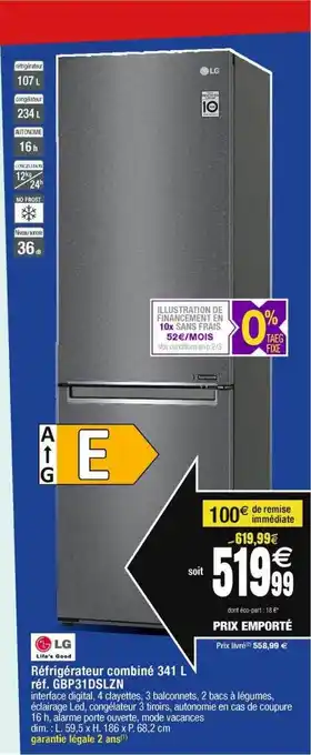Cora x Carrefour Réfrigérateur combiné 341l gbp310dslzn lg offre