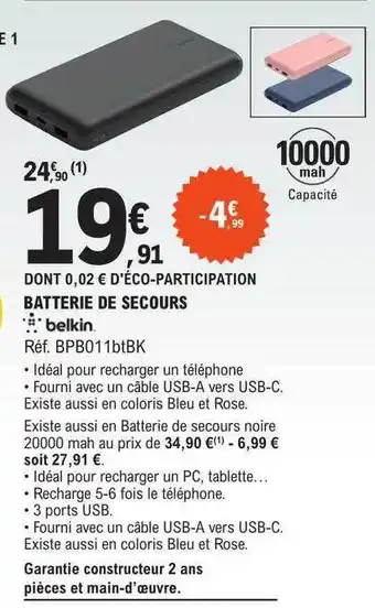 E.Leclerc Batterie de secours belkin offre