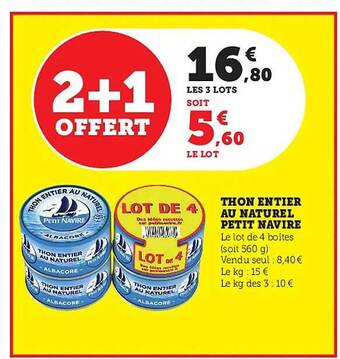 Hyper U Thon entier au naturel petit navire offre