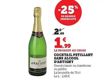 Hyper U Cocktail pétillant sans alcool d'artigny offre