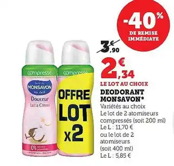 Hyper U Déodorant mon savon offre