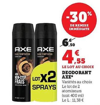 Hyper U Déodorant axe offre
