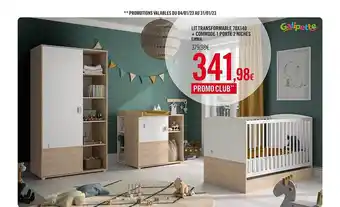 Orchestra Lit transformable 70 x 140 + commode 1 porte 2 niches emma galipette offre