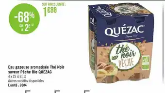 Géant Casino Eau gazeuse aromatisée thé noir saveur pêche bio quézac offre