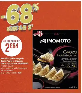 Géant Casino Raviolis à poêler surgelés gyoza poulet et légumes sauce soja incluse ajinomoto offre