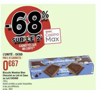 Géant Casino Biscuits mention bien chocolat au lait et cœur au lait casino offre