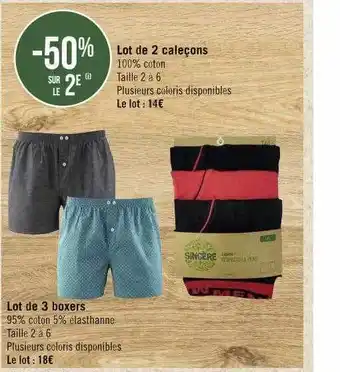 Géant Casino Lot de 2 caleçons, lot de 3 boxers offre