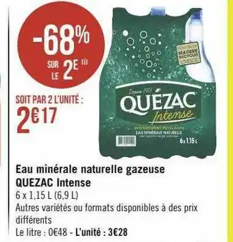Géant Casino Eau minérale naturelle gazeuse quézac intense offre