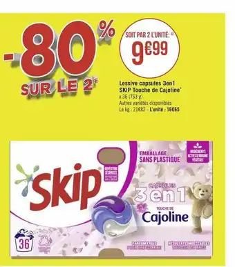 Géant Casino Lessive capsules 3 en 1 skip touche de cajoline offre