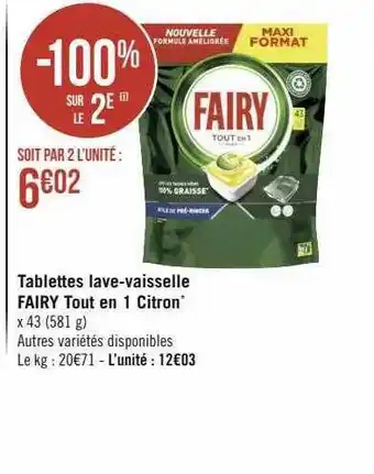 Géant Casino Tablettes lave-vaisselle fairy tout en 1 citron offre