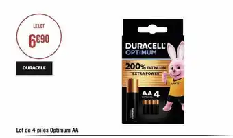 Géant Casino Lot de 4 piles optimum aa duracell offre