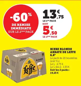 Hyper U Biere Blonde Abbaye de Leffe 6.6 offre