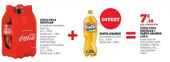 Hyper U Coca Cola Regular + Fanta Orange 1.25 L offre