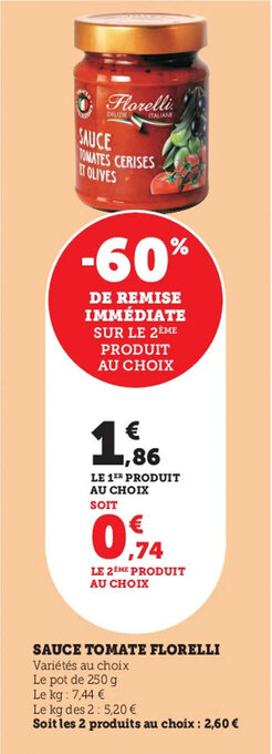 Hyper U Sauce Tomate Florelli offre