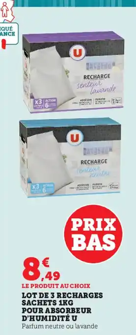 Hyper U Lot de 3 Recharges Sachets 1KG Pour Absorbeur D'Humidité U offre