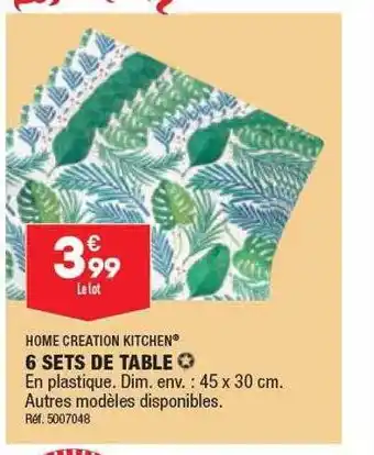 ALDI 6 sets de table home creation kitchen offre