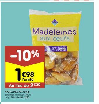 Leader Price Madeleines aux oeufs offre