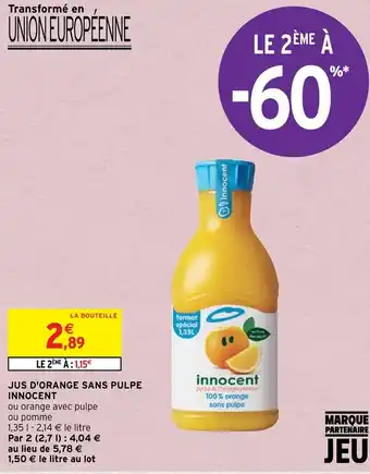 Intermarché Jus D'Orange Sans Pulpe Innocent offre