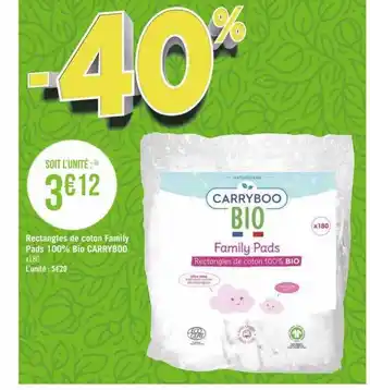 Géant Casino Rectangles de coton family pads 100% bio carryboo offre