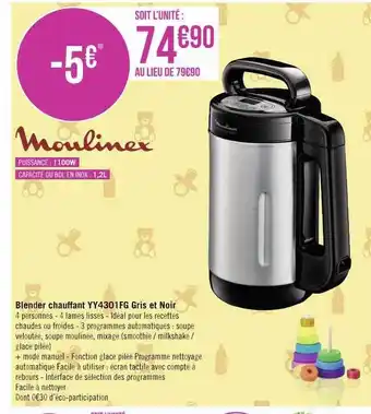 Géant Casino Blender chauffant yy4301fg gris et noir moulinex offre