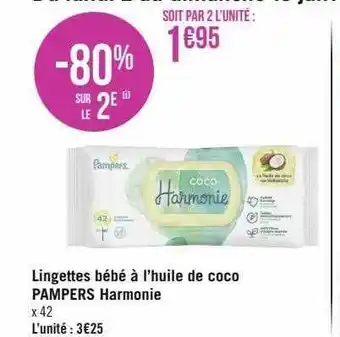 Géant Casino Lingettes bébé à l'huile de coco pampers harmonie offre