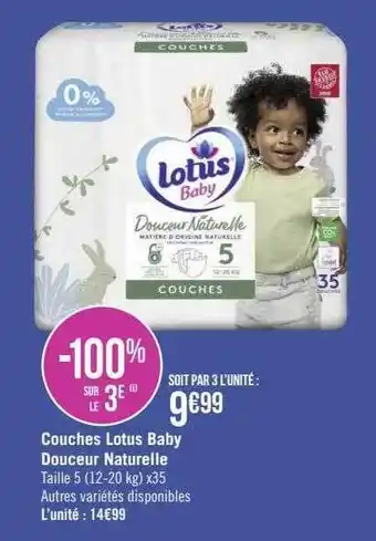 Géant Casino Couches lotus baby douceur naturelle offre