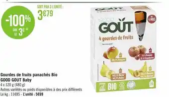 Géant Casino Gourdes de fruits panachés bio good gout baby offre