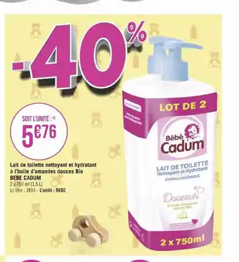 Géant Casino Lait de toilette nettoyant et hydratant à l'huile d'amandes douces bio bébé cadum offre