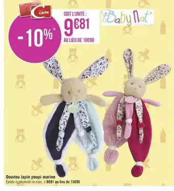 Géant Casino Doudou lapin poupi marine baby nat' offre