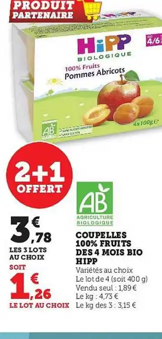 Coupelle 100% fruits dès 4 mois bio hipp