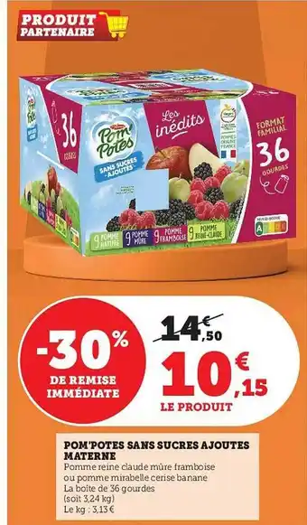 Super U Pom'potes sans sucres ajoutés materne offre