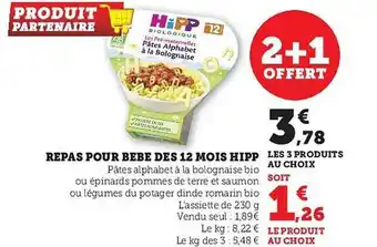 Super U Repas pour bébé dès 12 mois hipp offre