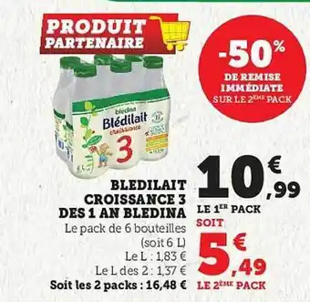 Super U Blédilait croissance 3 dès 1 an blédina offre