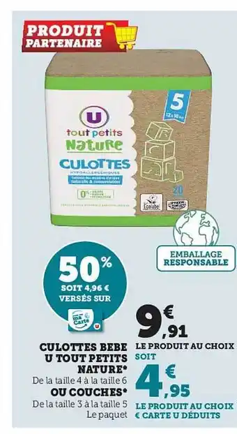 Super U Culottes bébé u tout petits nature ou couches offre