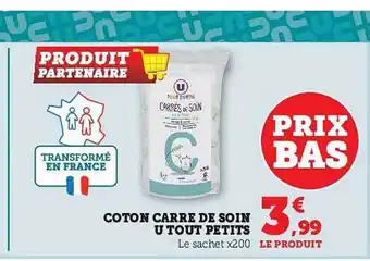 Super U Coton carré de soin u tout petits offre