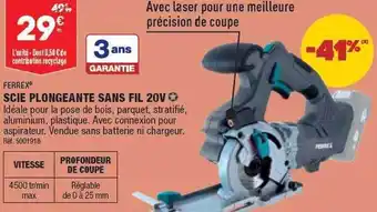 ALDI Scie plongeante sans fil 20v ferrex offre