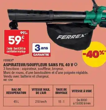ALDI Aspirateur-souffleur sans fil 40 v ferrex offre