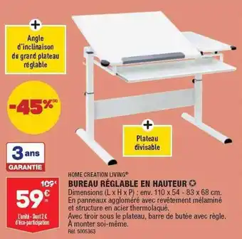ALDI Bureau réglable en hauteur home creation living offre