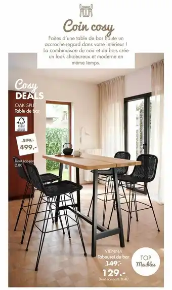 Casa Table de bar oak split, tabouret de bar vienna offre